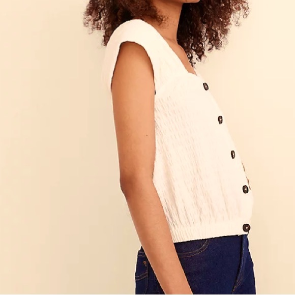 Madewell NWT Crinkle Knit Button Front Top Blouse Square Neck - Picture 2 of 13